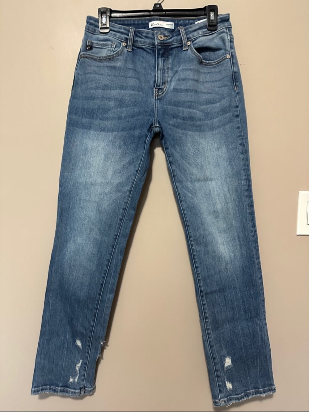 KanCan Women's Straight Leg Jeans - Medium Blue Wash with Subtle Distressing